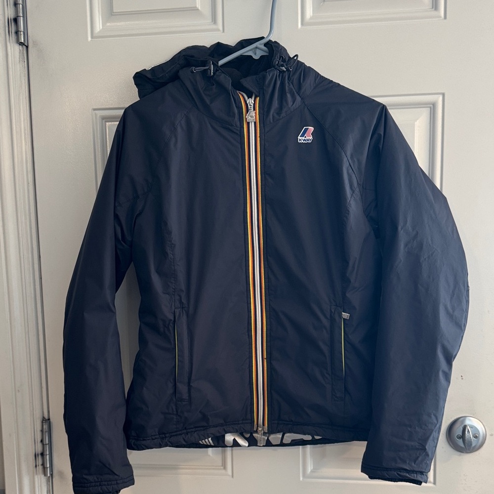 K-Way Black Jacket with Yellow Accents